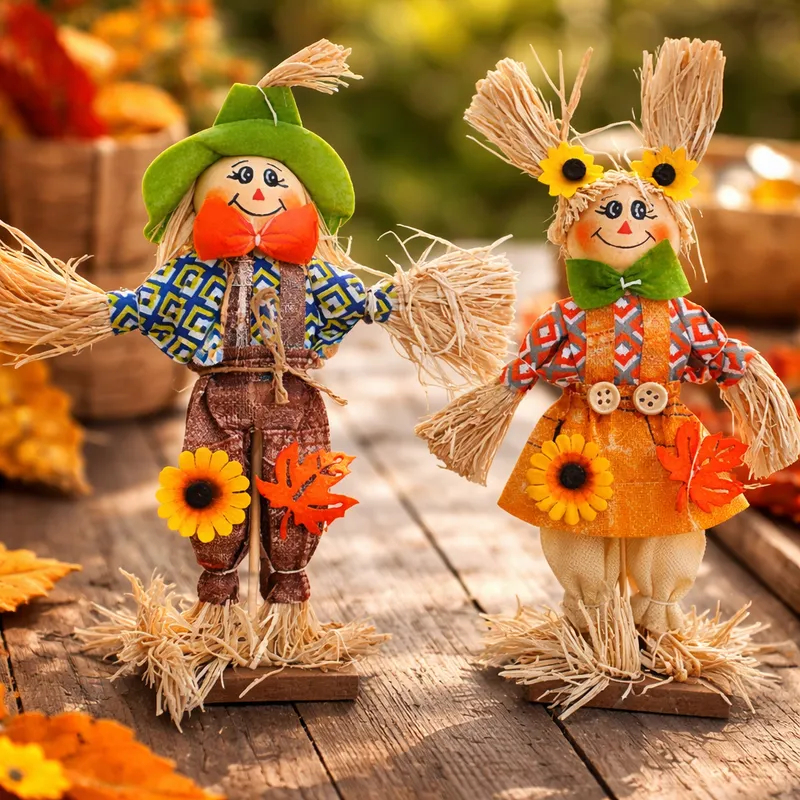 Kit 2 Espantalhos Boneco Palha Decoração Junina Pé 24 cm Casal