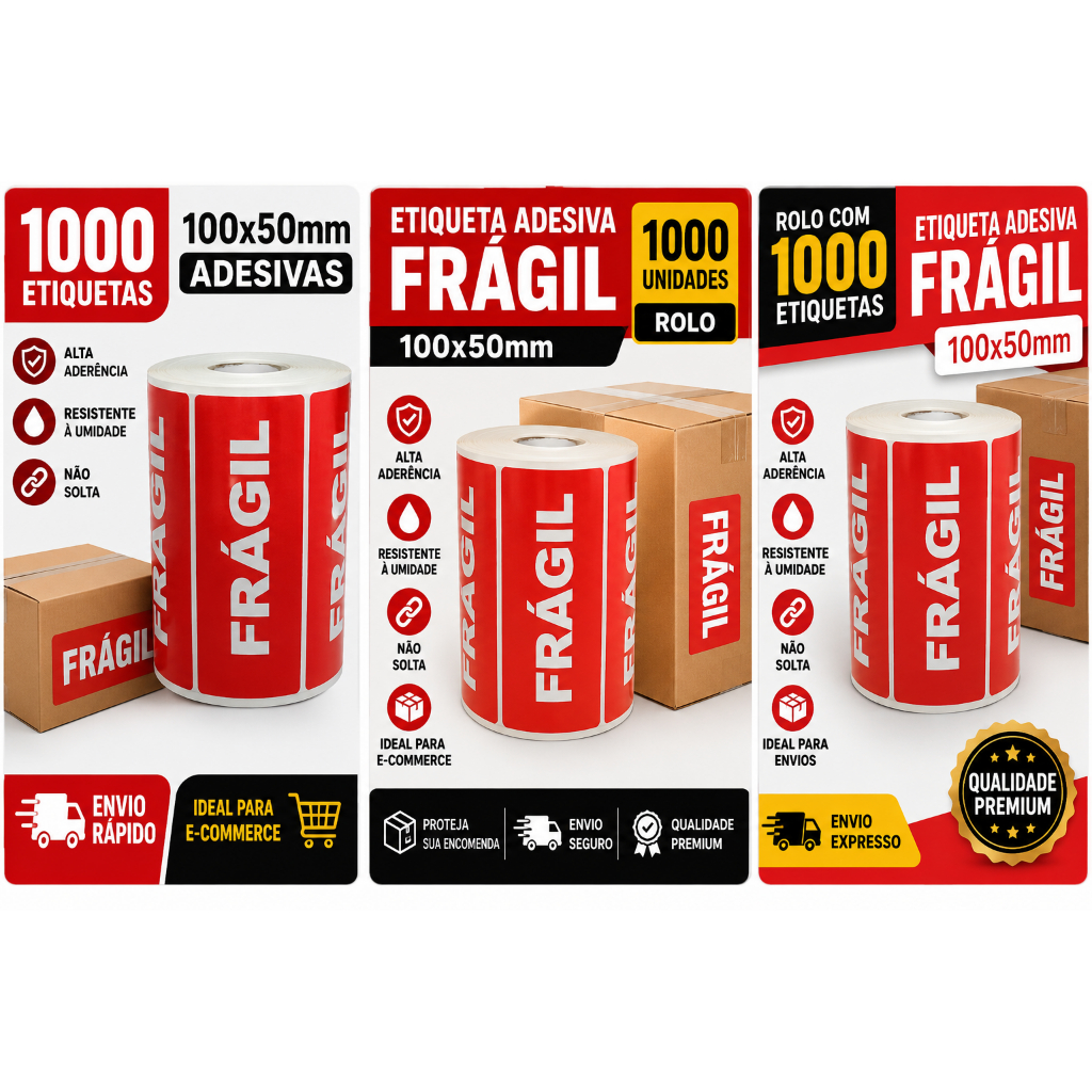 1000 Etiquetas Frágil Adesiva 100x50mm Para Envio Mercado Livre Shopee