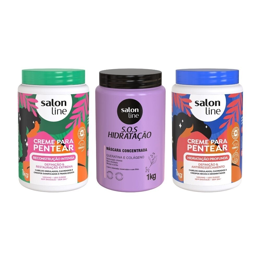 Kit com 2 Cremes Para Pentear Hidratação e Reconstrução + Máscara Bio-Reconstrução Salon Line