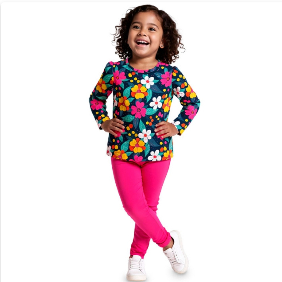 Conjunto Infantil Menina Em M/Malha Flores Kyly