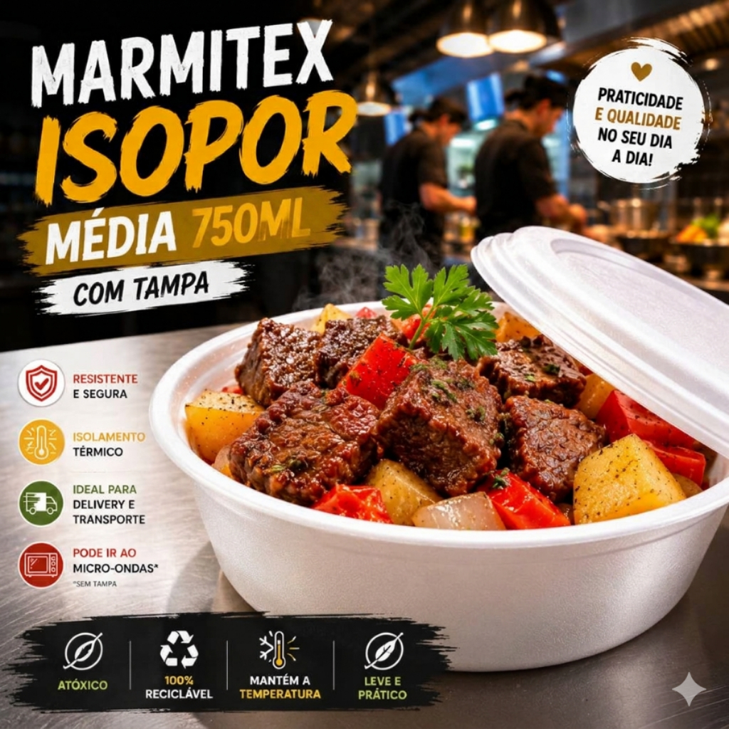 MARMITEX MARMITA ISOPOR QUENTINHA COM TAMPA BRANCA 750ML