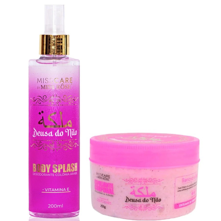 Body Splash perfume + creme esfoliante miss rose inspiração árabe kit completo