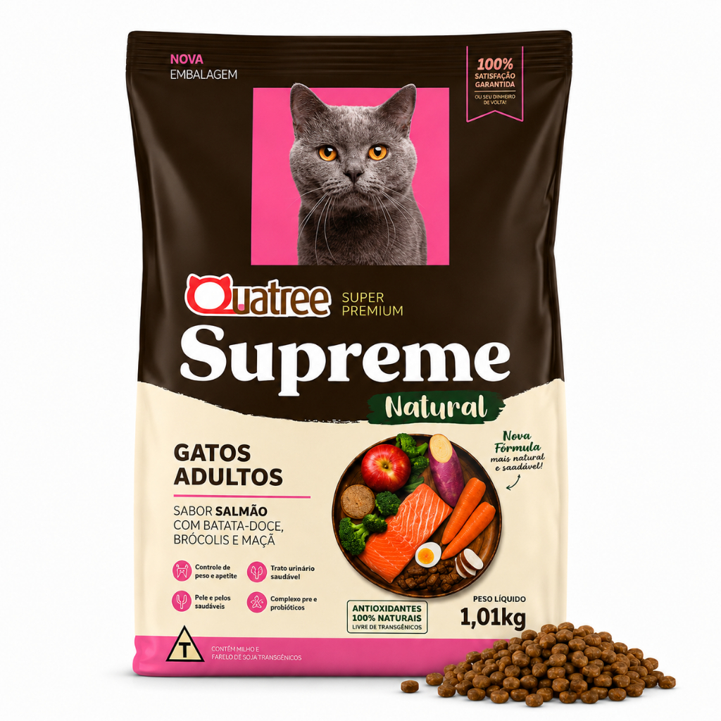 Quatree Supreme Natural Gatos Adultos Sabor Salmão 1kg