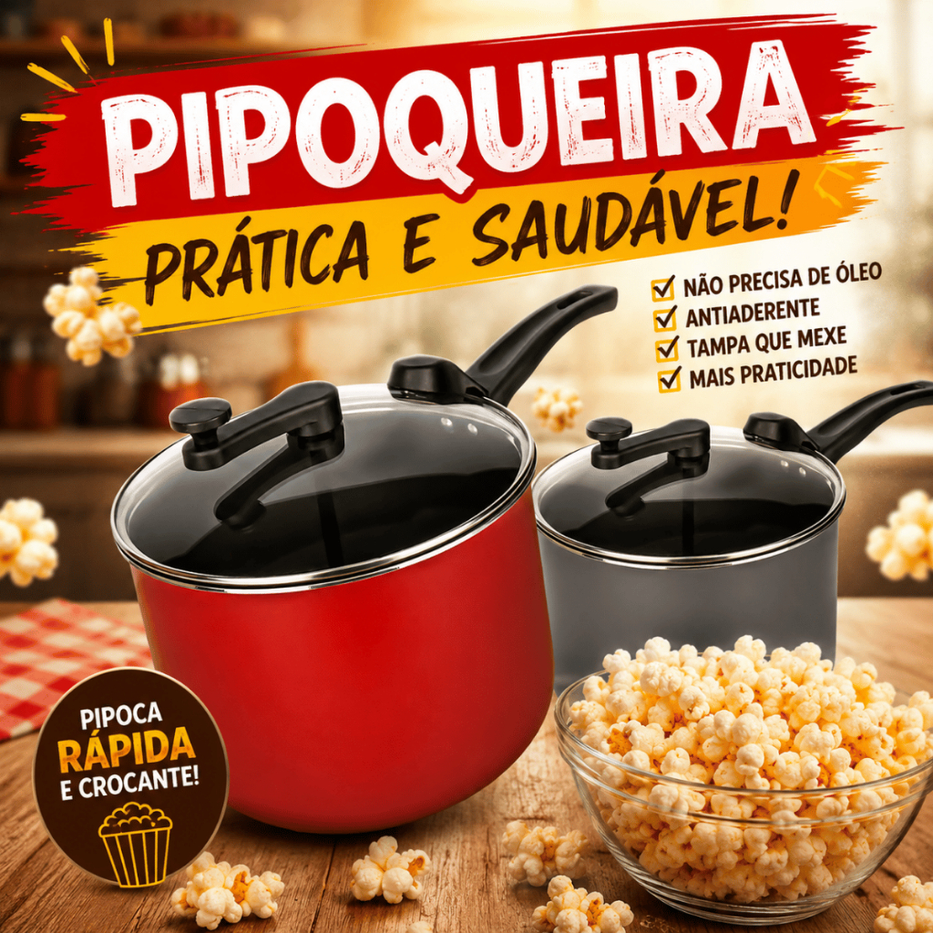Pipoqueira Antiaderente 4,5 Litros Com Tampa de Vidro Haste Mexedora Vaporizador Panela de Pipoca