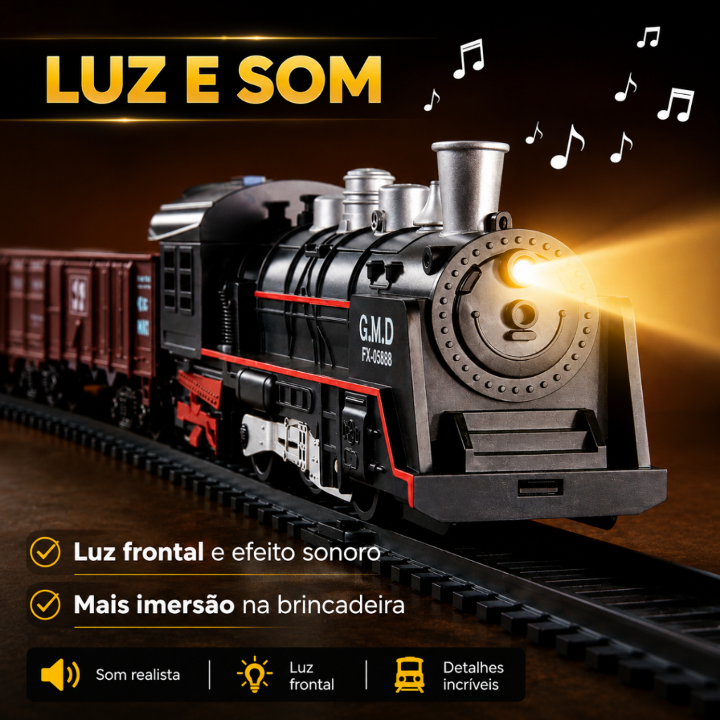 Trenzinho Vagão Trem de Brinquedo Criança Infantil Trilhos Grande Ferrorama Circulo Locomotiva — imagem 2 de 2