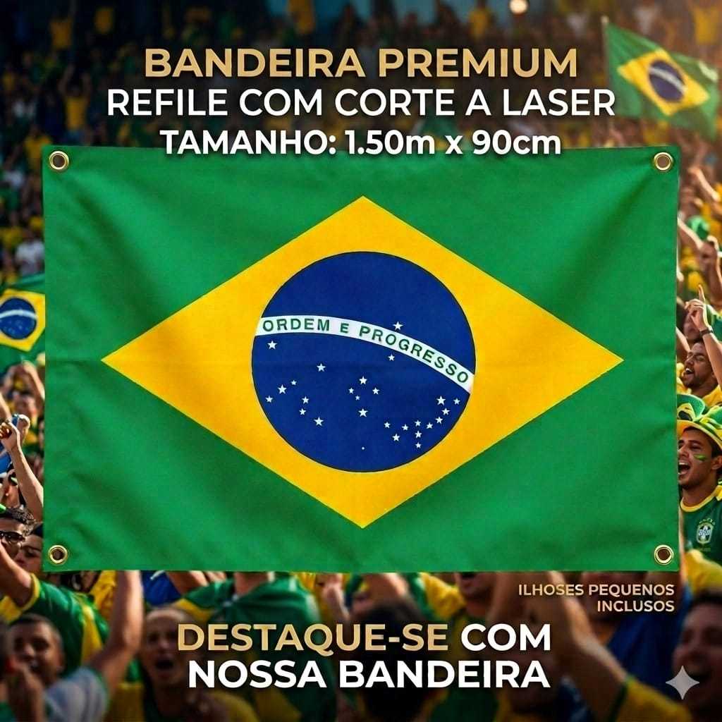 Bandeira do Brasil 1.50x0.90cm Grande Com Ilhós Sublimação Digital Tecido Premium Copa do Mundo