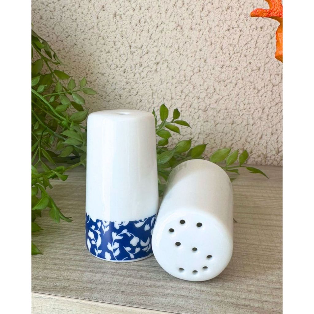 Conjunto Saleiro E Paliteiro De Porcelana Decorado Mesa