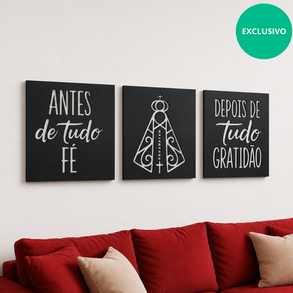 Kit 3 Quadros Religiosos Parede Vazado Nossa Senhora Aparecida Decoração Enfeite Quarto Sala Cabeceira