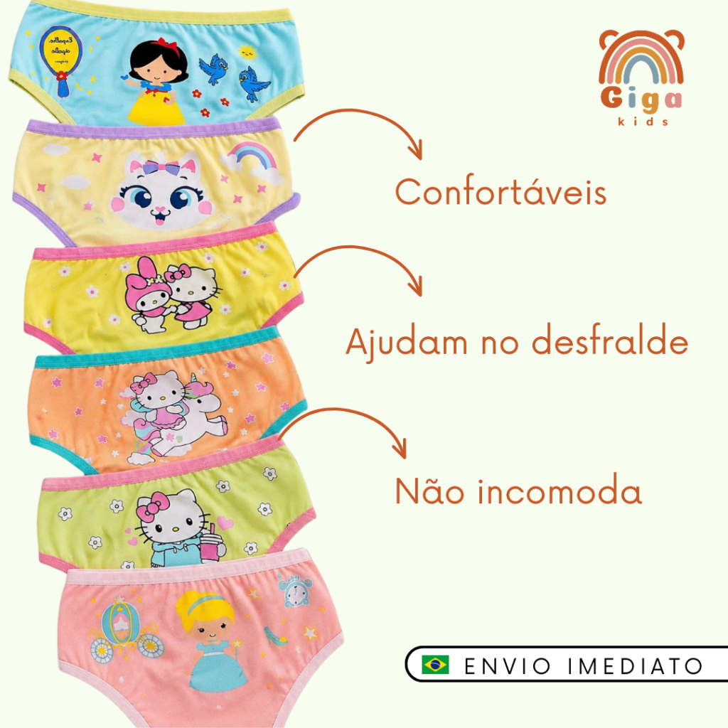 Calcinhas Infantis Algodão Premium Menina  Estampadas Variadas Confortáveis e Macias