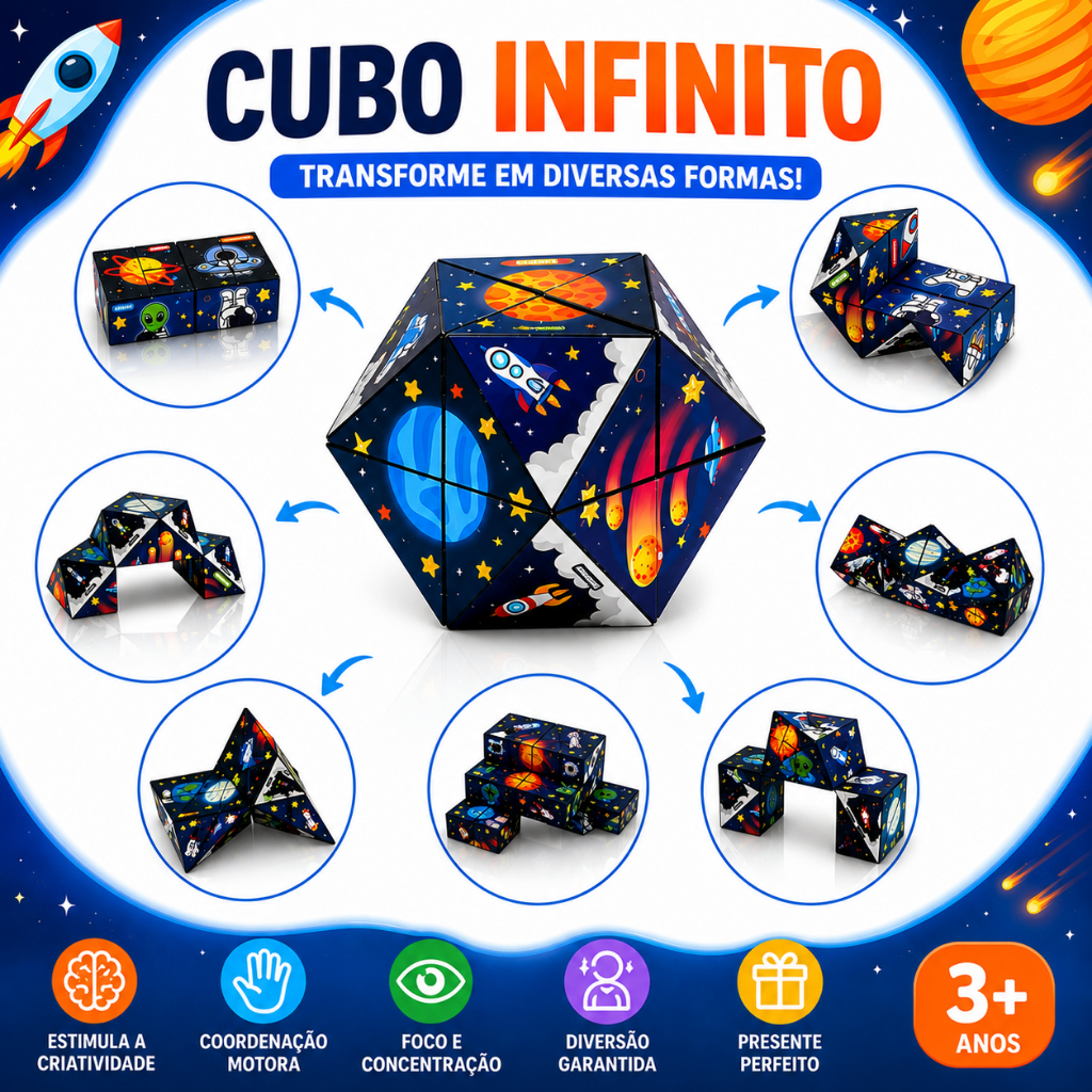 Cubo Mágico Infinito 3D Transformável Anti Stress Infantil Educativo Fidget Toy Sensorial Astronauta