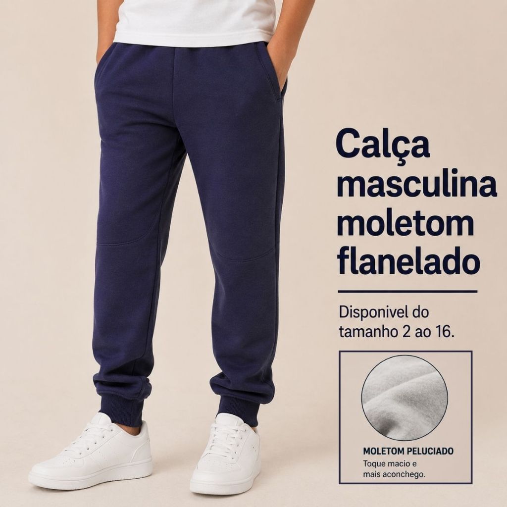 Calça Infantil Juvenil Agasalho Moletom Peluciado  Com Bolso Com Punho  Calça de Frio 3010-A