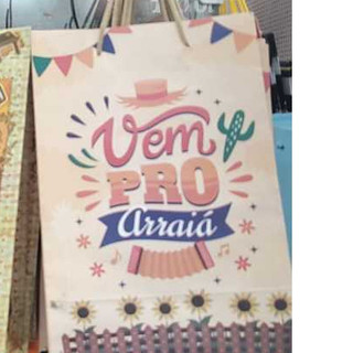 Sacola de Papel Junina Vem pro Arraiá com 10 unidades sacolinha surpresa bolsa doces lembranças 25x17x9 cm festa arraiá