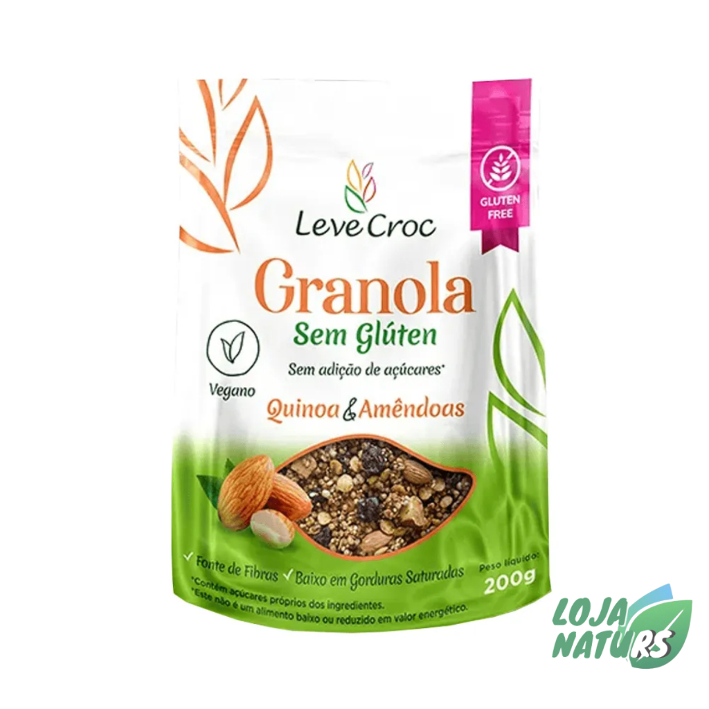 Granola de Quinoa e Amêndoas Sem Glúten Sem Açúcar Vegana 200g - Leve Croc