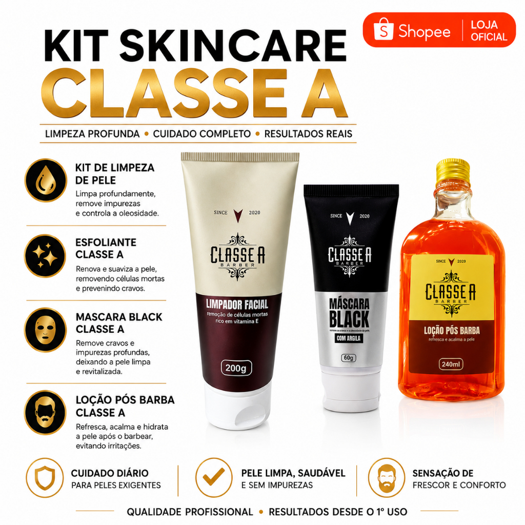 kit Skincare Kit de Limpeza de Pele kit Skin Care Esfoliante Classe A Mascara Black Classe A