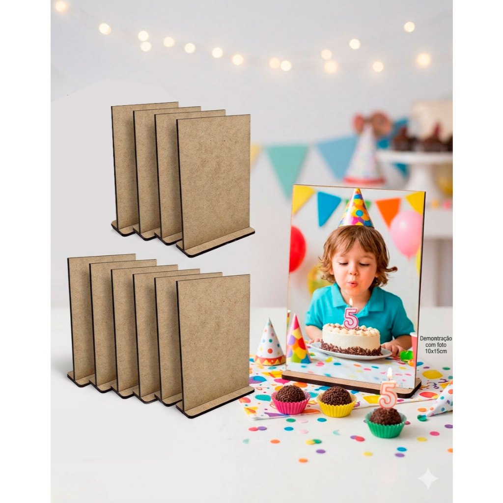 Kit 30 50 80 Porta Retrato MDF Cru 3mm Foto 10x15 Lembrancinha Mini Painel Cenario Enfeite Festa