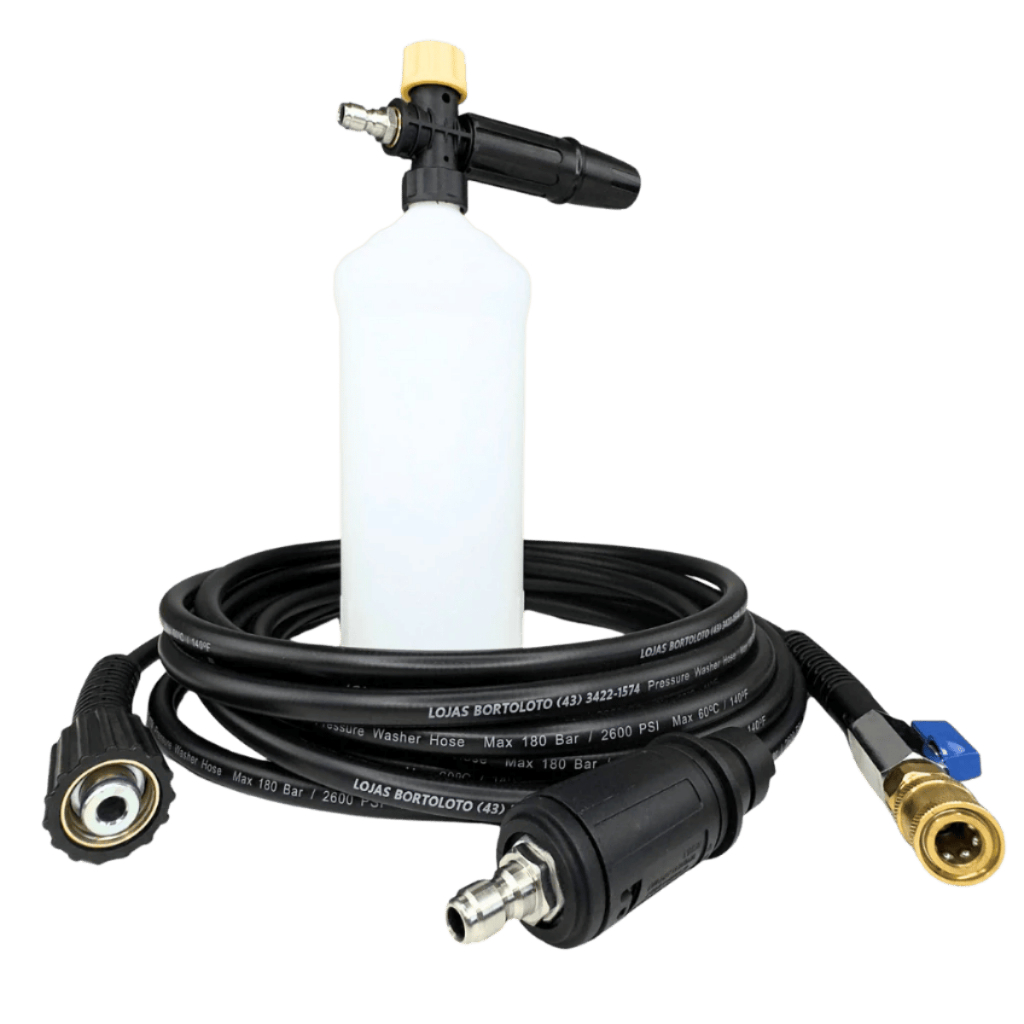 Kit Mangueira Nylon Bico Registro Engate Rápido com Snow Foam Lavadora Electrolux Wap Vonder Karcher