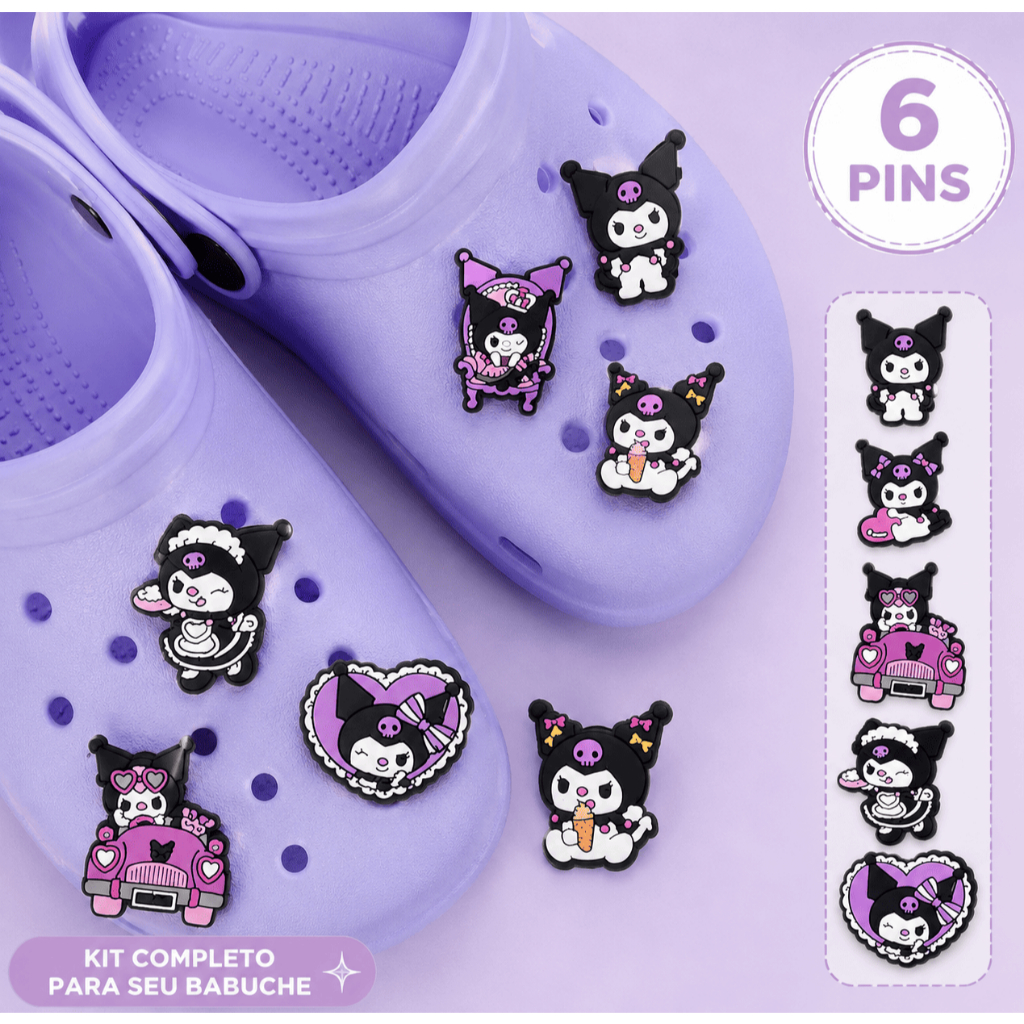 6 Pins Kuromi para Babuche Turma Hello Kitty