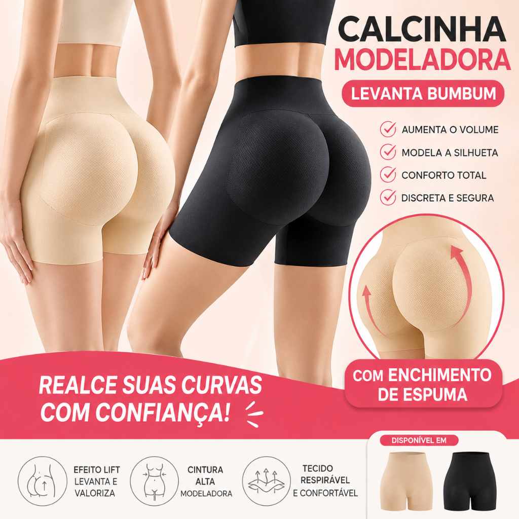 Calcinha Modeladora com Enchimento de Espuma Levanta Bumbum Short Boxer Feminino Aumenta Silhueta