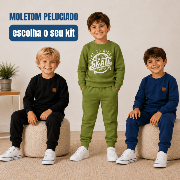 Conjunto Inverno Moletom Peluciado Masculino Infantil Confortável Frio Bebê Juvenil