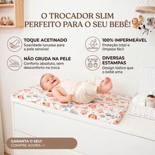 Trocador De Fralda Para Cômoda Bebê Slim 100% Impermeável Siliconizado 66x44 Toque Acetinado Não Gruda Na Pele Enxoval
