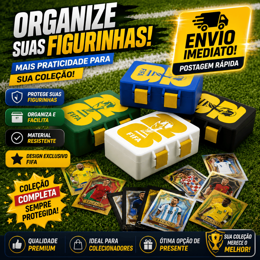 Porta Figurinha Álbum Copa do Mundo 2026 Caixa Estojo Organizador de Figurinha Case Divisórias