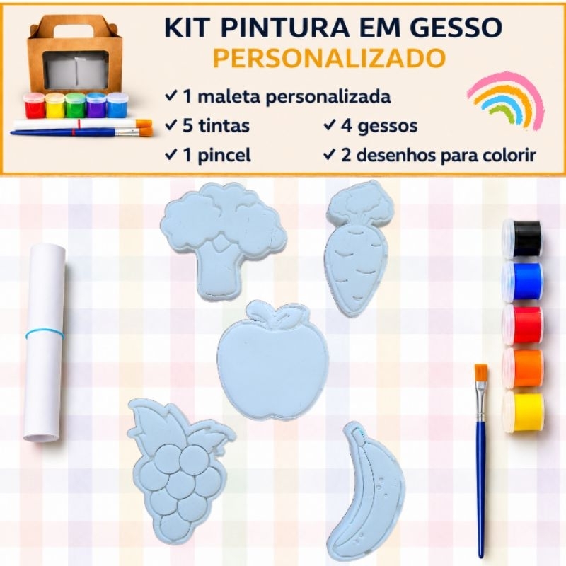 KIT PINTURA EM GESSO PERSONALIZADO FRUTAS E LEGUMES lembrancinha festa infantil lembrança cenoura banana uva maçã brocol