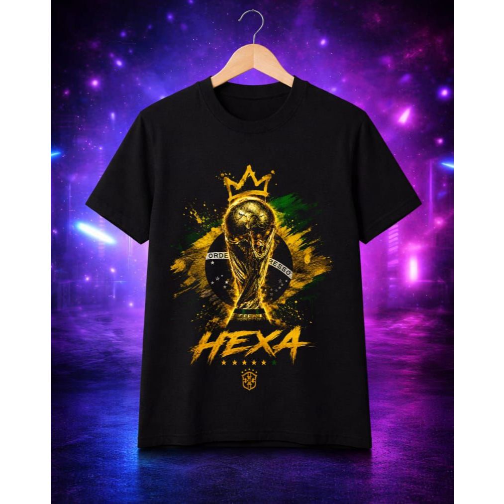 CAMISETA BLUSA HEXA BRASIL COPA TÍTULOS, NINGUÉM É PENTA, CAMISA ESTILOSA FEMININA BRAZILIAN CORE, PAÍS DO FUTEBOL