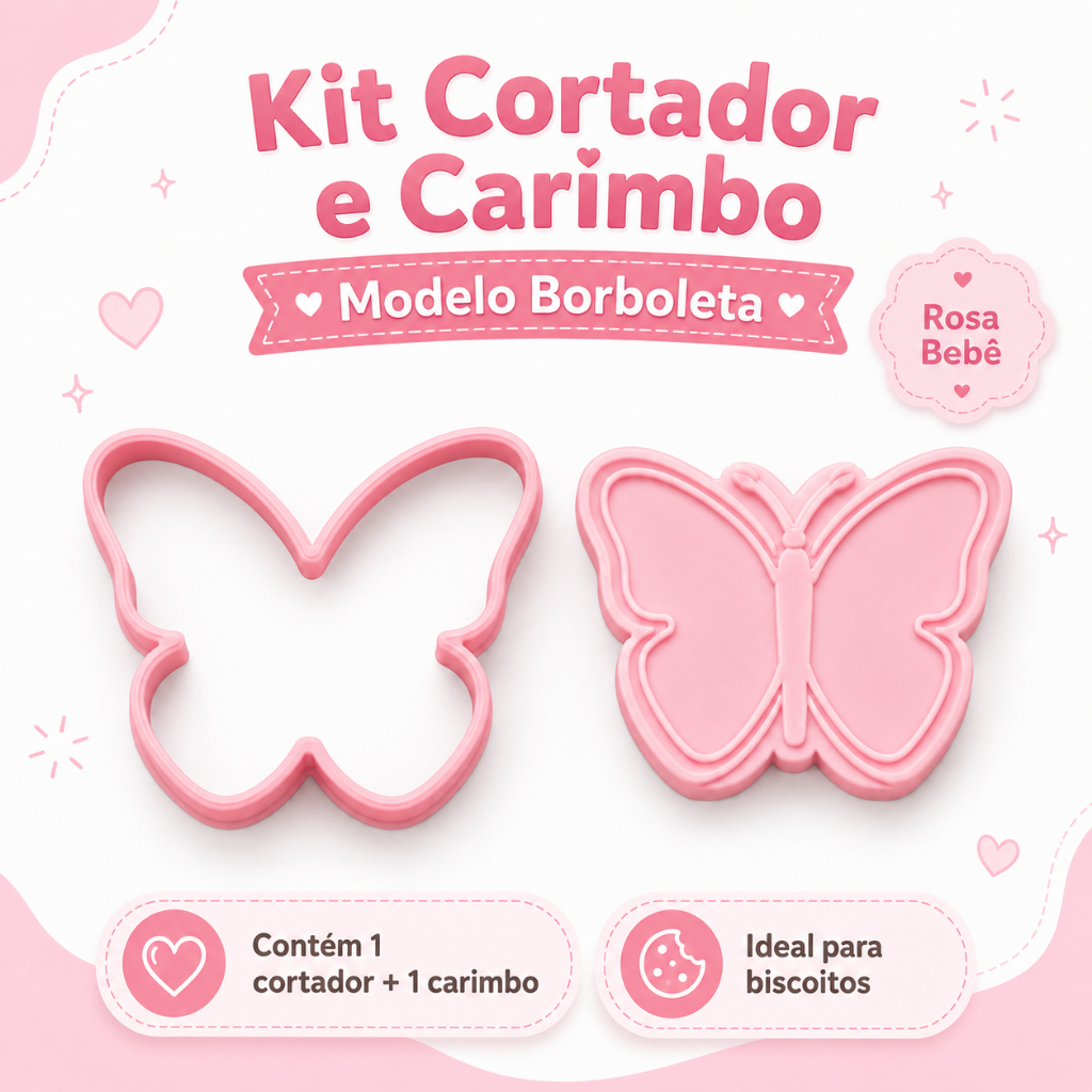 Kit Cortador e Carimbo Borboleta | Cortador para Biscoito