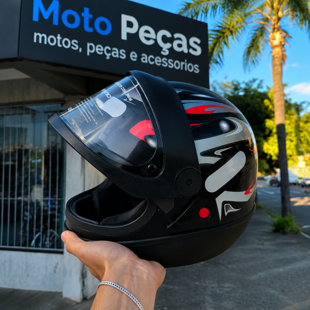 Capacete San Marino Moto Taurus Original Fechado Automático  Motoboy Viseira Cristal 2mm Preto Vermelho