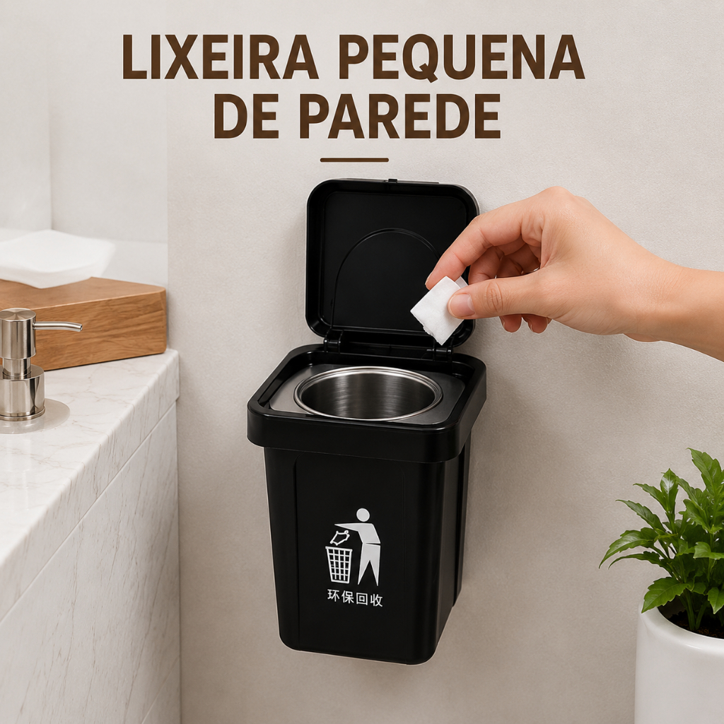 Lixeira pequena de Parede Compacta com Adesivo Sem Furo Mini Lixeira Multiuso para Banheiro, Cozinha e Escritório
