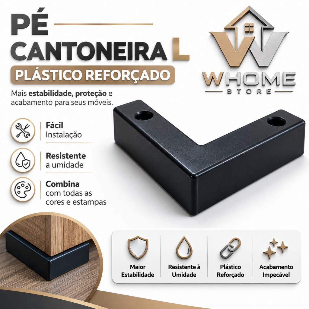 Kit Pé Cantoneira L Plástico Universal Anti-risco Para Sofá Canto Puff Móveis