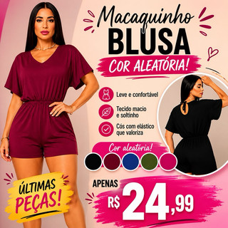 Macaquinho Blusado  casual moda feminina  tendência mais vendidos