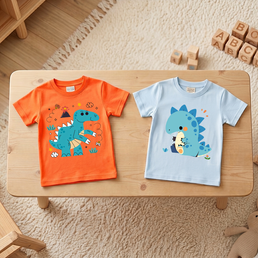 Kit 2 Camisetas Infantil - Cute Dinossauros - Algodão Confortável Roupa Infantil 2 a 16