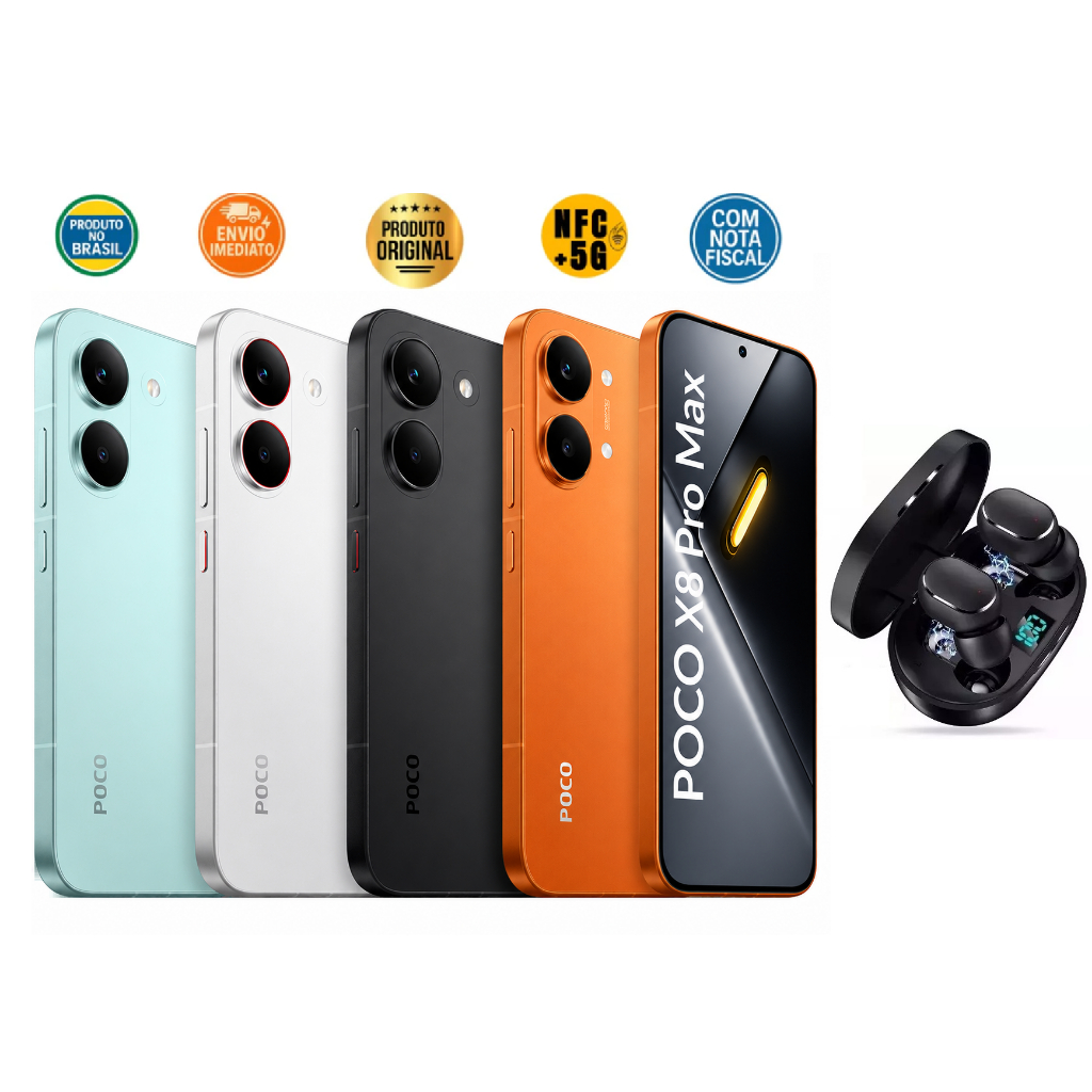 CELULAR XIAOMI POCO X8 PRO MAX 512GB 12 RAM 5G NFC VERSÃO GLOBAL ORIGINAL CAPA PELICULA + FONE