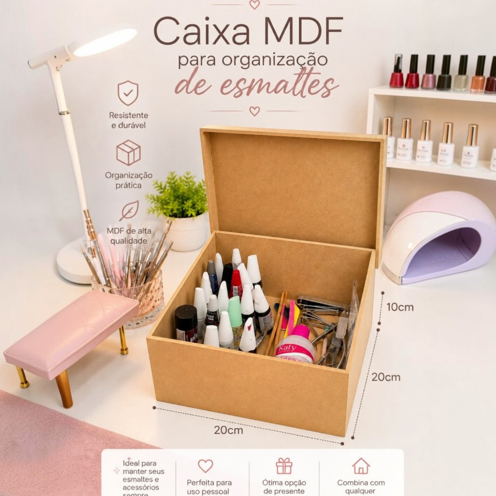Caixa Multiuso MDF Cru Organizador Esmalte Remédios Fotos Jóias