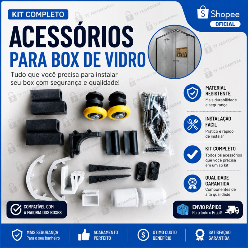 Kit De Acessórios F1 Para Box De Vidro De 8mm 1 Fixo 1 Móvel