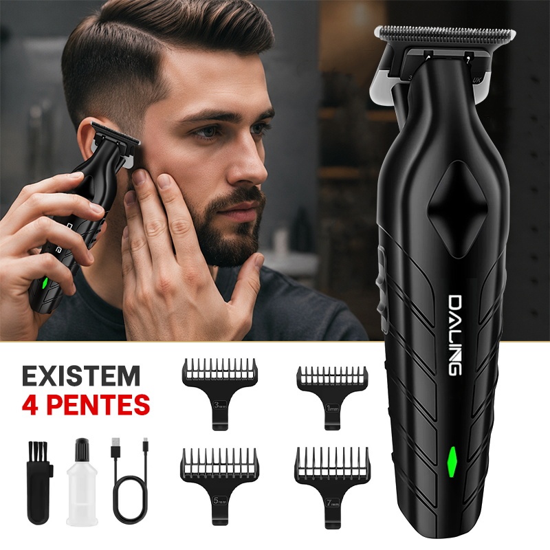 Maquina Corte Cabelo Acabamento Profissional Sem fio Faixa de Barba Aparador Barbeador Recarregável