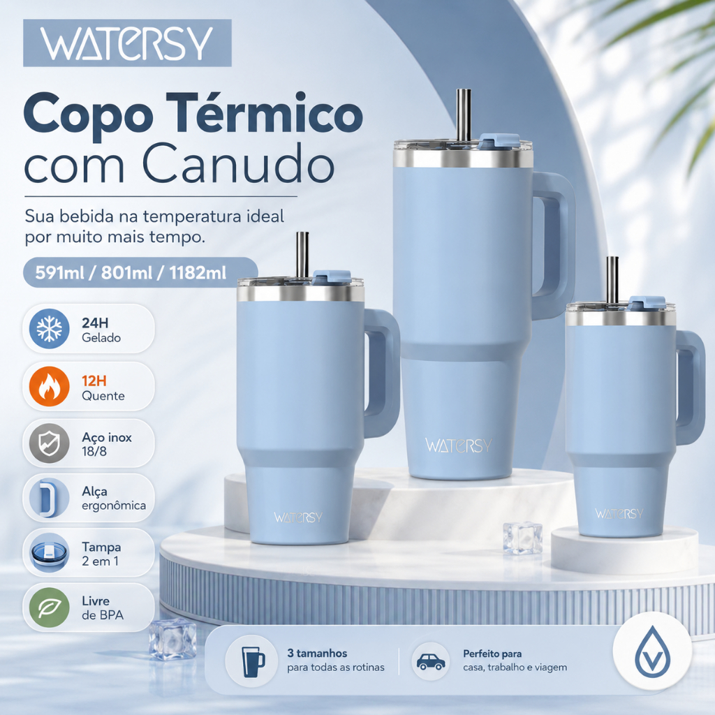 Watersy Copo Térmico 1182ml café Garrafa Térmica inox 304 portátil Garrafa Com Canudo