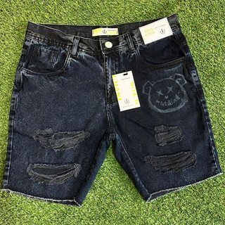 Bermuda Jeans Masculina Delavê Clara Puídos Barra Desfiada