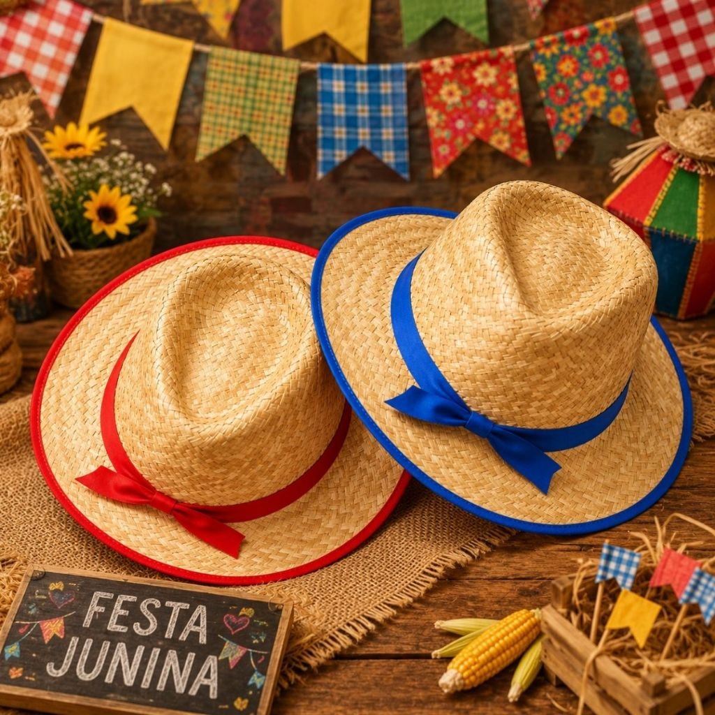 Chapéu de Palha Malandrinho Infantil Festa Junina Julina São João