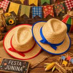 Chapéu de Palha Malandrinho Infantil Festa Junina Julina São João