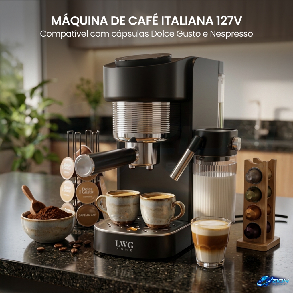 Máquina De Café Expresso 4 Em 1 20 Bar Reservatório De Leite Cápsula Café Em Pó 110W LWG Home