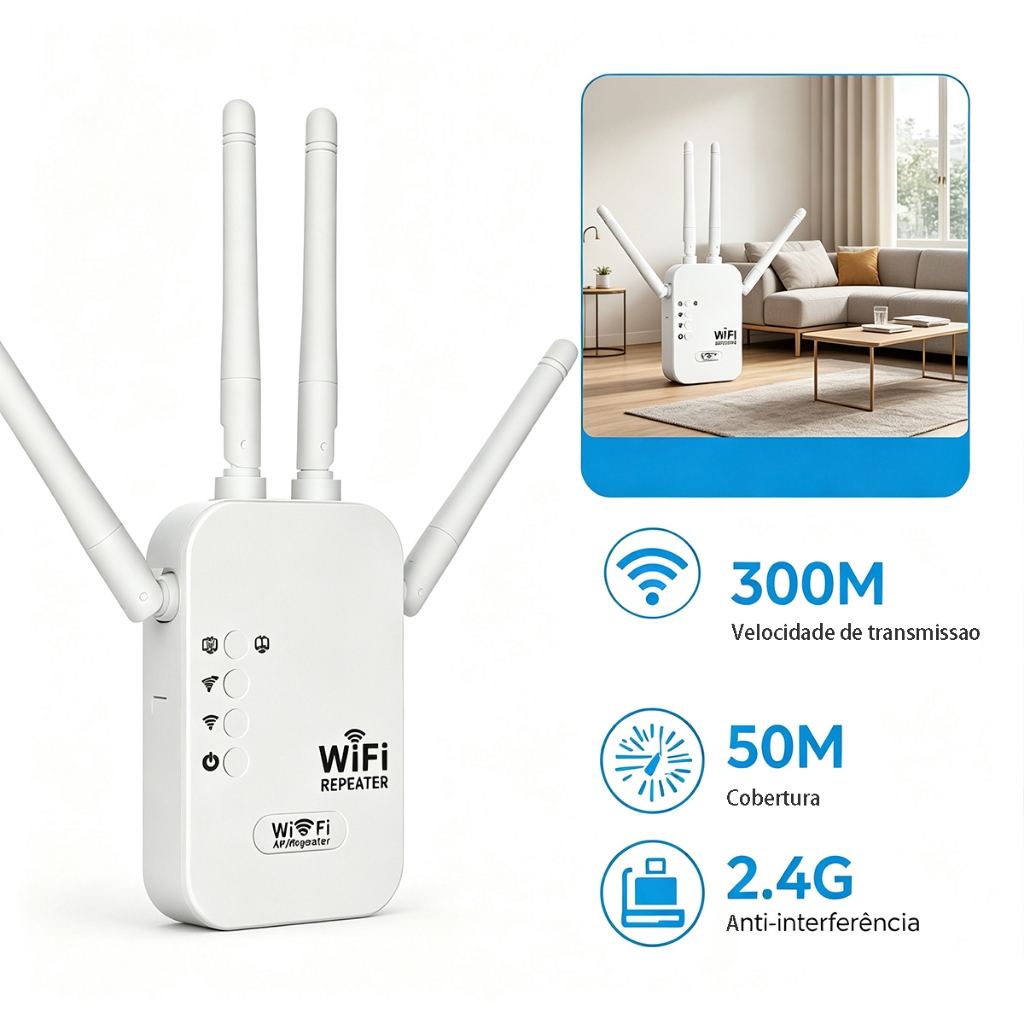 Repetidor Amplificador De Sinal Wifi 300Mbps Ultra Rápido Sinal Forte -G8