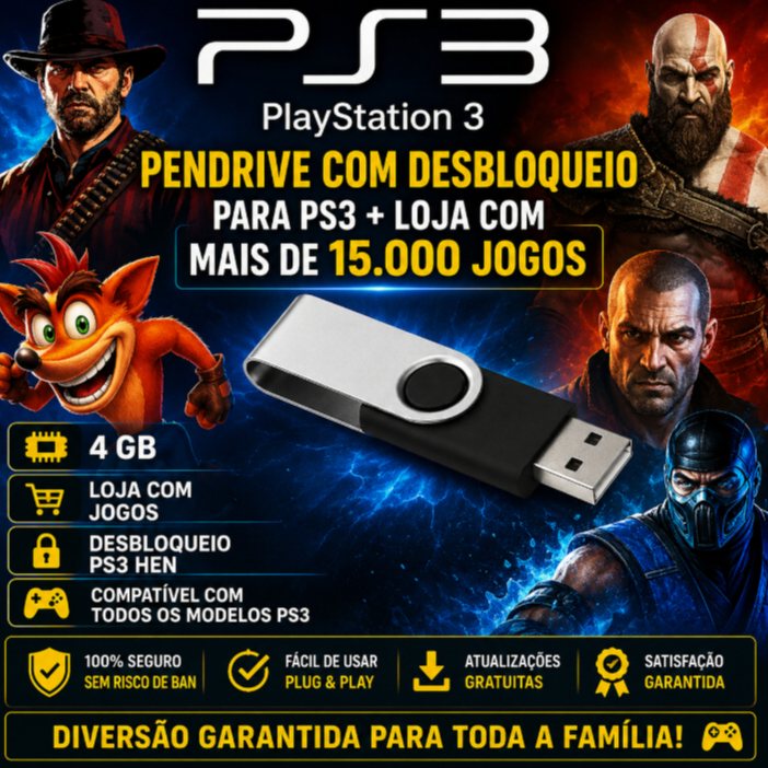 Pendrive Pen Drive desbloqueio para PS 3 + com loja mais de 15mil jogos + Emuladores PSP , PS 1 , PS2