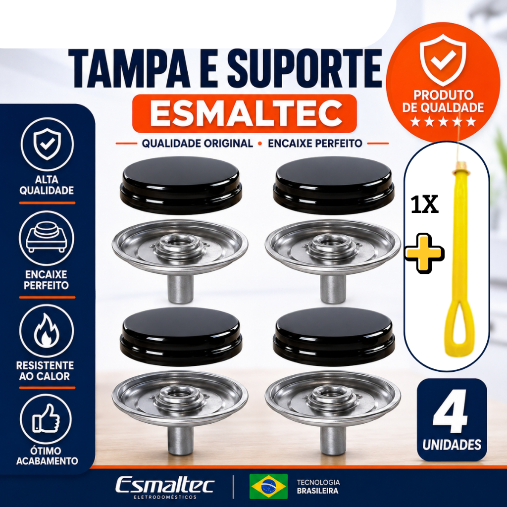 Kit Para Fogão 4 Bocas Esmaltec Espalhador + Queimador + Agulha Veneza/ Bali/ Ágata/ Munique/ Caribe