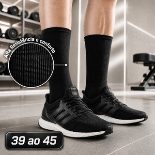 Kit 3/5/12 Meia Cano Alto Academia Crossfit Masculina Algodão Grossa Esportiva