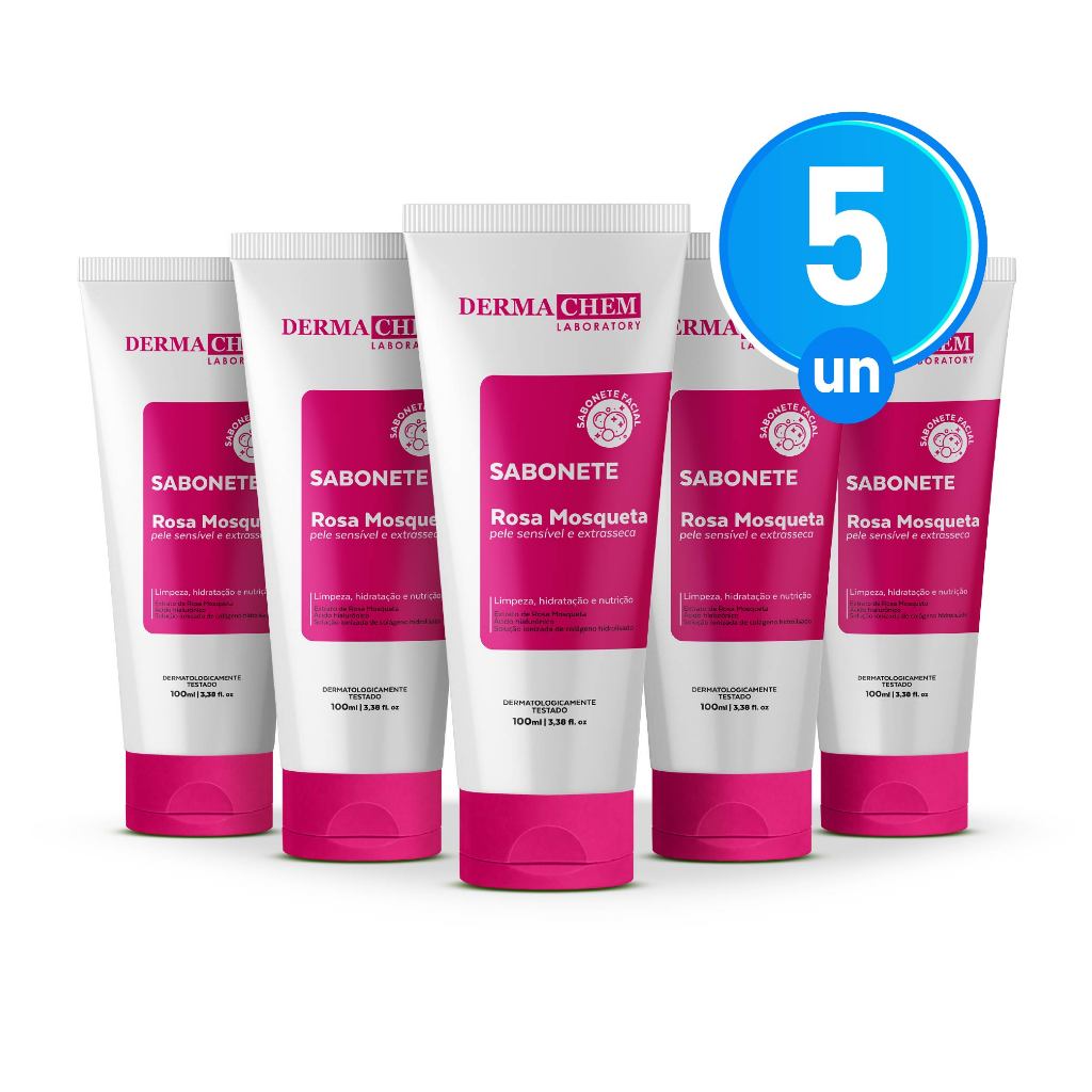 Kit 5 Sabonete Ultra Hidratante Rosa Mosqueta 100ml Dermachem