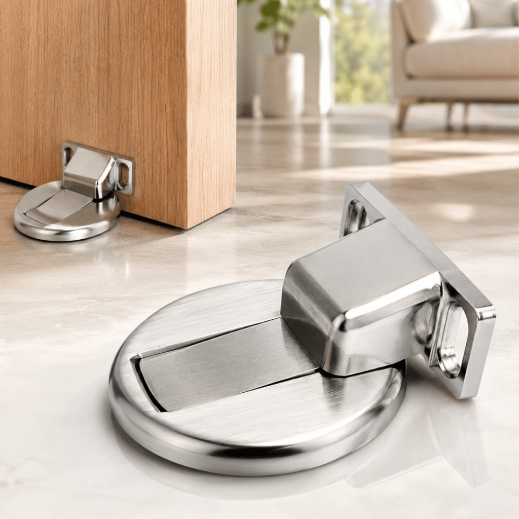 Prendedor Trava Fixador de Porta Magnético Slim Inox Cromado Adesivo
