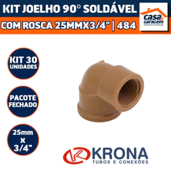 Kit Com 30 Joelho 90° Soldável Com Rosca Lr 25Mm X 3/4" 484 Krona Conexão Hidráulica PVC