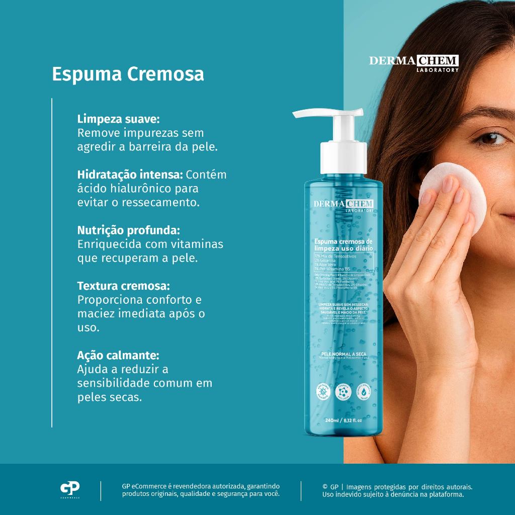 Kit 4 Espuma Cremosa de Limpeza Facial 240ml Hidratação e Maciez da Pele Com Aloe Vera Dermachem · foto 2